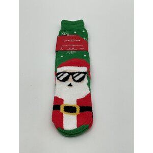 Santa Claus Fuzzy Socks For Adults By Wondershop Green Red & White Size 6-12